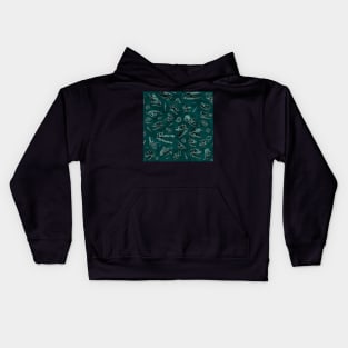 Dinosaur skull sketch tiled pattern green Kids Hoodie